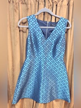 Jane Norman Y2K blue metallic jacquard fit-and-flare dress